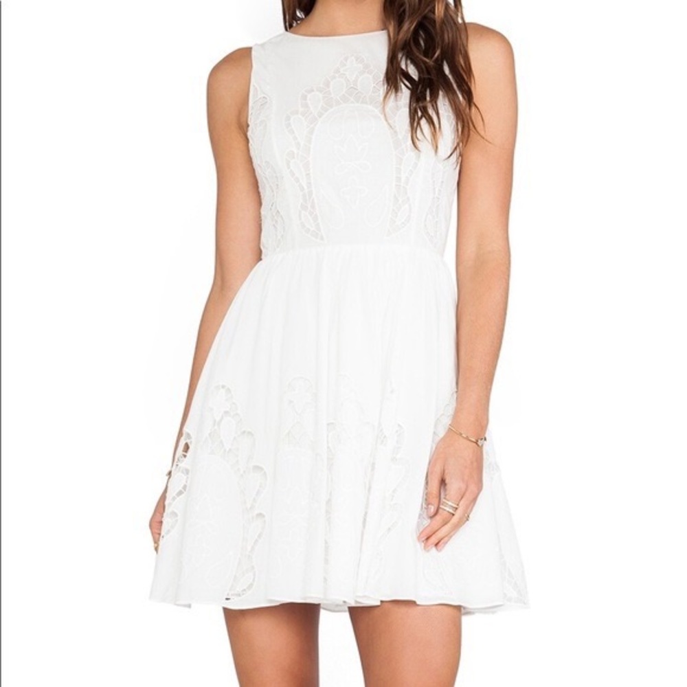 Alice + Olivia White Embroidered Cotton Party Dress Size 8